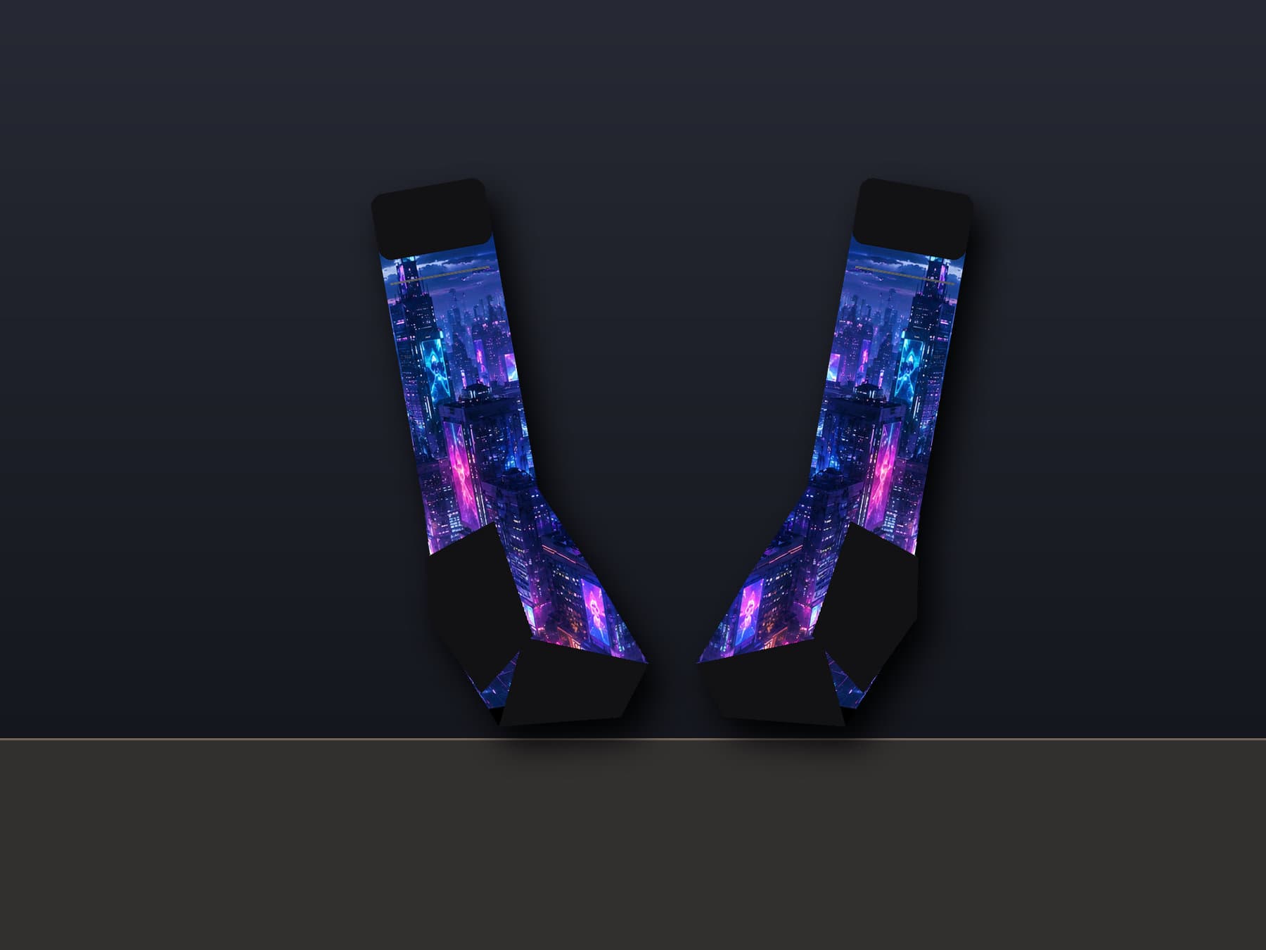 Neon Metropolis Black Foot Sublimated Gamer Socks