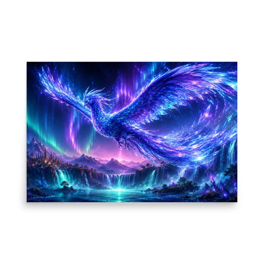 Cosmic Phoenix Falls 24×36 Gaming Room Poster