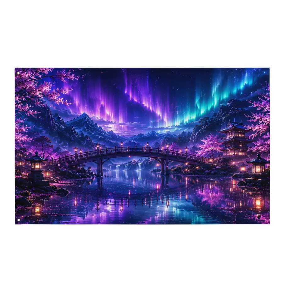 Moonlit Sakura Passage Gaming Room Wall Flag